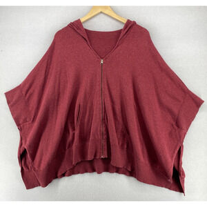 Eileen Fisher Wine Red Zip Hoodie Poncho